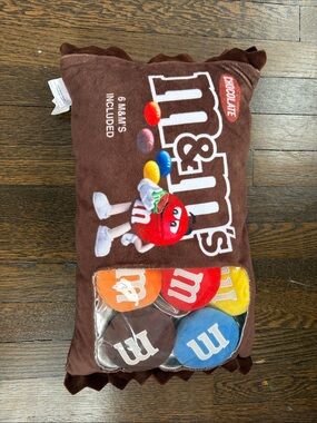 iScream M&M'S Brown Plush Pillow with Red, Orange, Yellow, Blue & Brown Candy
